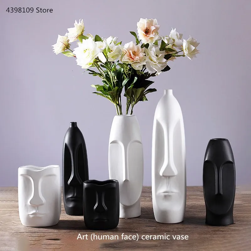 

Ceramic vase black white abstract (human face) vase decoration creative Scandinavian art (human face) vase modern decoration