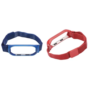 

2Pcs Smart Watch Strap Metal Stainless Steel Strap for Xiaomi Mi Band 4 Wrist Strap - Blue & Red