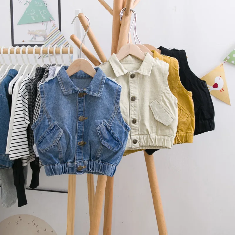 Джинсовый жилет для малышей; сезон весна-осень; модная верхняя одежда в Корейском стиле для маленьких мальчиков; детское повседневное пальто