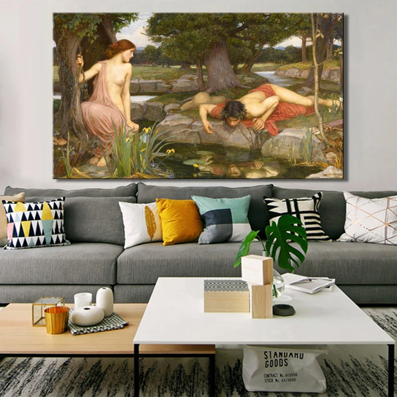 Настенные постеры и принты John William Waterhouse's Echo and Narcissus искусство на холсте