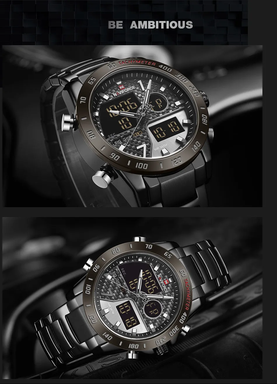 NAVIFORCE, модные мужские часы, кварцевые цифровые мужские часы, военные спортивные часы из нержавеющей стали, лучший бренд, роскошные серебряные мужские наручные часы 9171