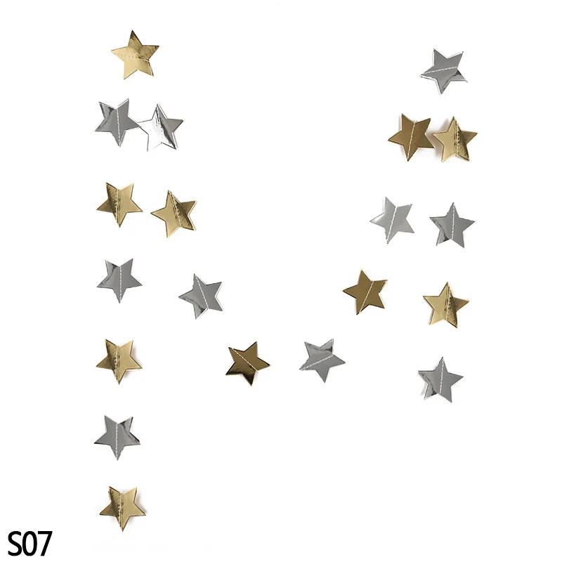 4m Star Heart Shape Double Mirror Paper Garland Color Round Creative Accessories Birthday Wedding Party Hanging Flag Home Decor - Цвет: S07