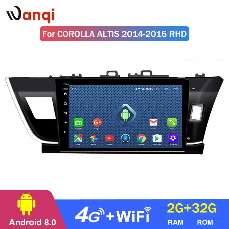 

4G Lte All Netcom 10.1 inch wanqi 8.0 car multimedia gps navigation system for Toyota corolla 2014-2016 right hand drive