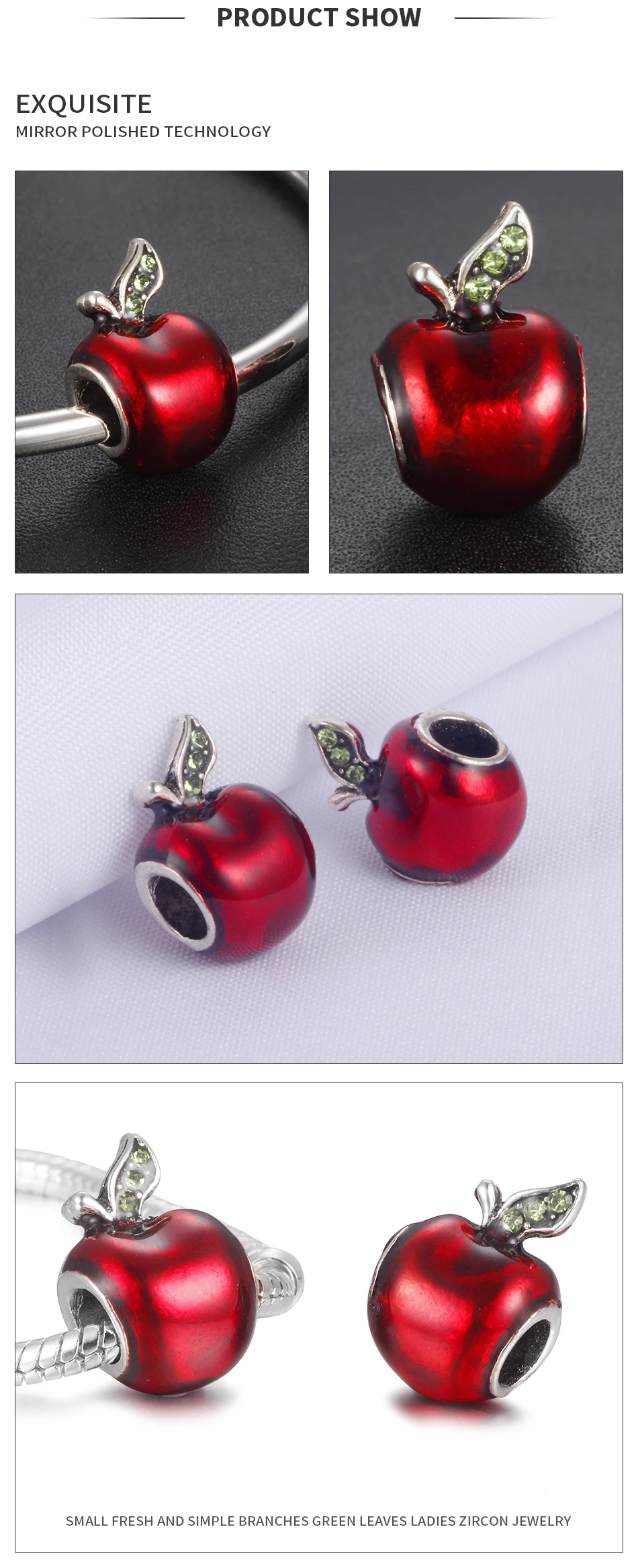 HOMOD DIY Европейские Бусины-Пригонки Pandora красное яблоко Стразы бусины талисманы подходят бренд браслеты для женщин подарок