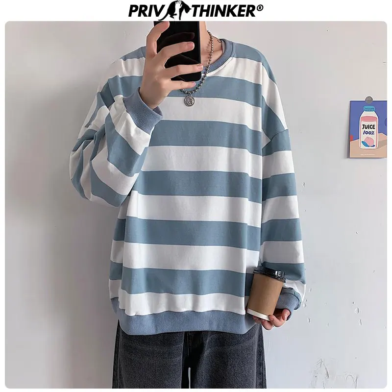  Privathinker Woman Striped Pullovers Autumn O-Neck Sweatshirt 2019 Lady Loose Long Sleeve Hoodies F