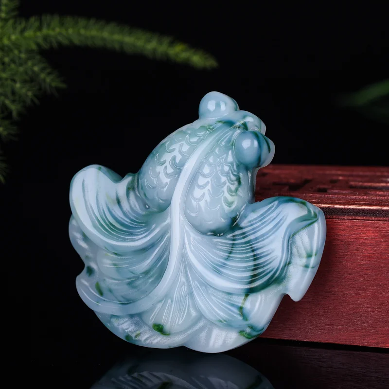 

Chinese Natural Color Jade Goldfish Pendant Necklace Hand-Carved Charm Jadeite Jewelry Fashion Amulet for Men Women Lucky Gifts