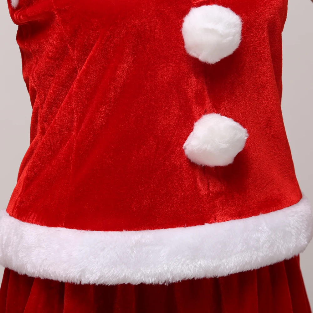 Для взрослых женщин Костюмы Санта-Клауса костюм; платье и накидка плюшевые отец модную одежду Косплэй реквизит, шляпа, комплект одежды на Рождество