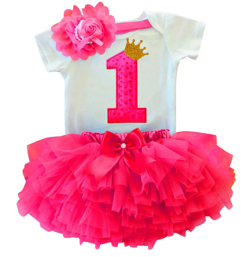 Платье с единорогом для девочек 1 год; платье для маленьких девочек на День рождения; нарядное платье; одежда с единорогом для новорожденных девочек - Цвет: Hot pink