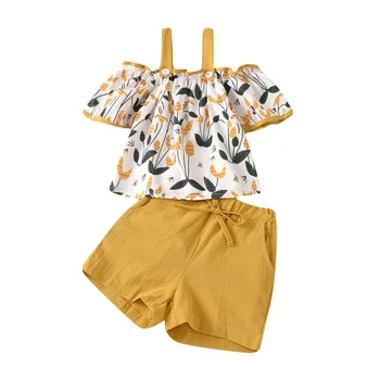 

Summer Baby Girl Clothing Toddler Girls Off Shoulder Tops Floral Butterfly Sleeve Shorts 2pcs Set Children Casual Clothing Hot