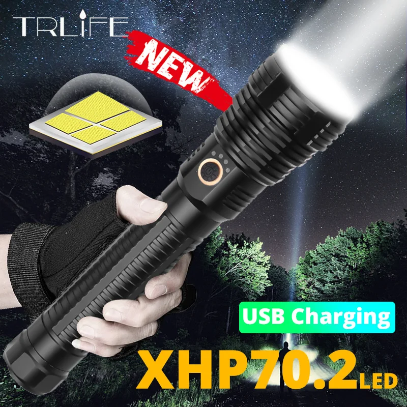

XHP70.2 Lamp Bead Tactical LED Torch LED Flashlight Waterproof 5 Modes Zoomable Camping Hunting USB Rechargeable Use 26650