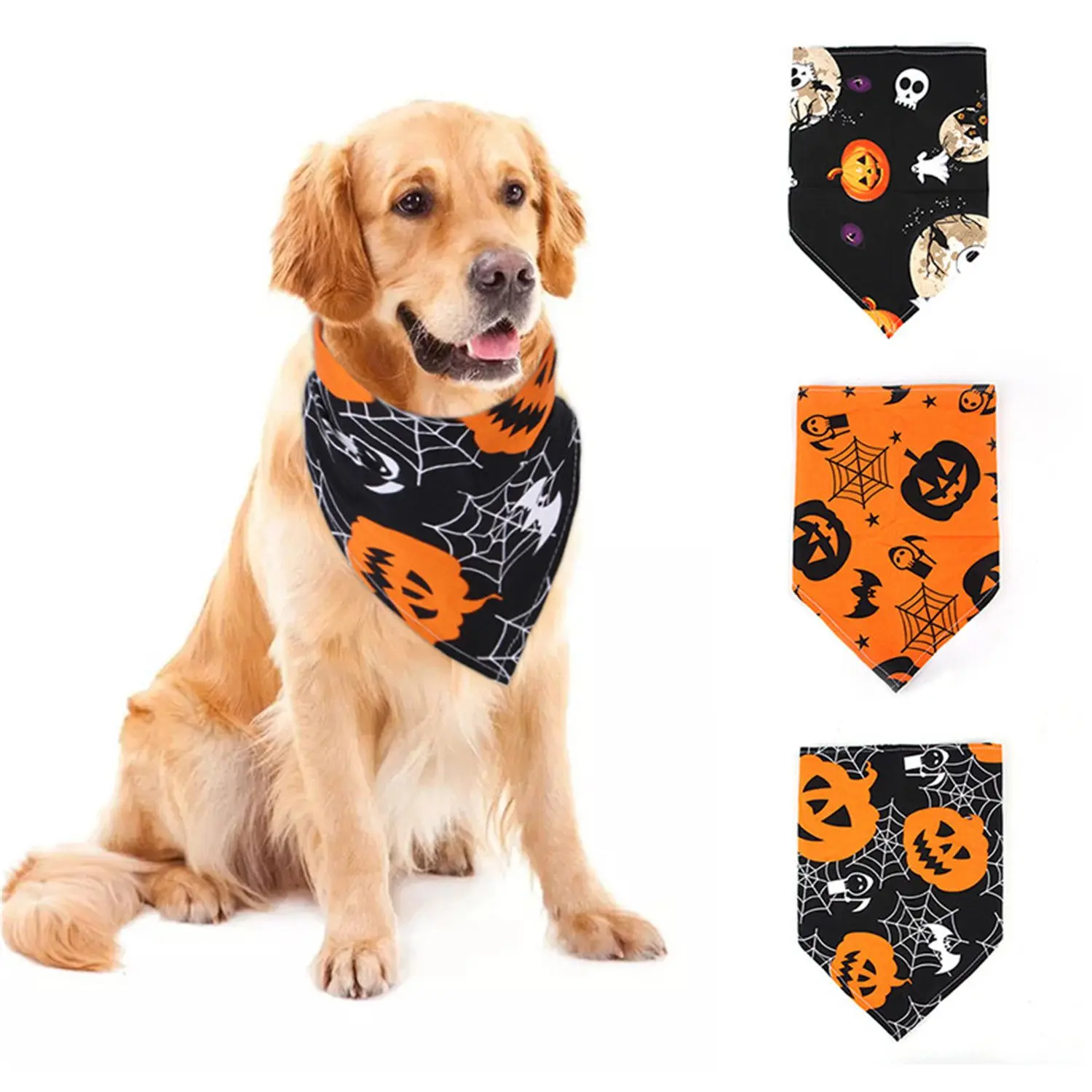 1pcs Halloween Dog Accessories Dog Bandana Skull Pumpkin Style Pet Supplies Pet Scarf Large Dogs