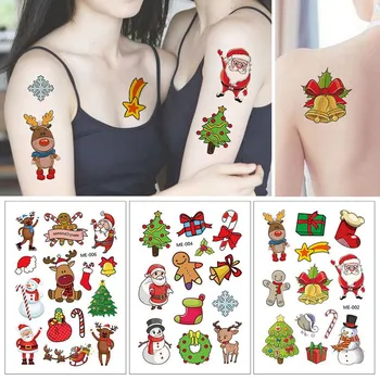 

6pcsChristmas Party Fashion Tattoo Sticker Pattern Bronzing Stickers Emporary Tattoo Sticker Women Minimalist Lines Pattern Body