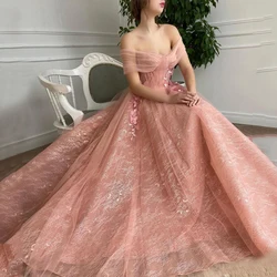 Off Shoulder Sweetheart 3D Flower Pleats Lace Pocket Tulle Prom Dresses Formal Wedding Party Gowns 2023
