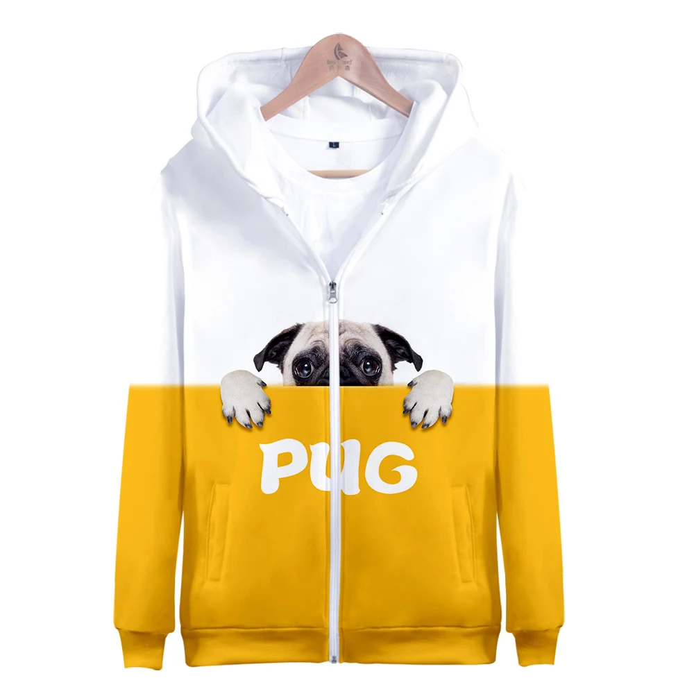  2019 hot sale kawaii pug Zipper Jacket 3D Hoodies Sweatshirt kawaii pug Harajuku Hoodies women Plus