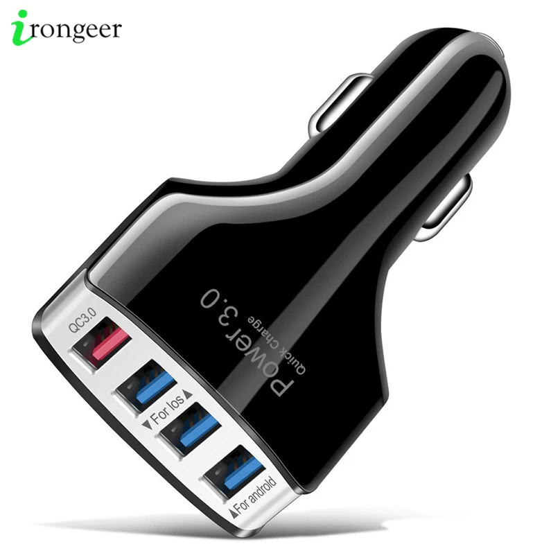 Car Charger Quick Charge 3.0 Phone Fast Charging 4 Ports USB Portable Chargers for iPhone 12 Pro Cables QC | Мобильные телефоны и