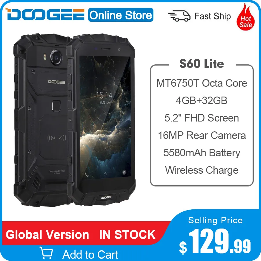 Смартфон DOOGEE S60 Lite IP68 телефон беспроводная быстрая зарядка экран 5 2 дюйма FHD 12V 2A 5580