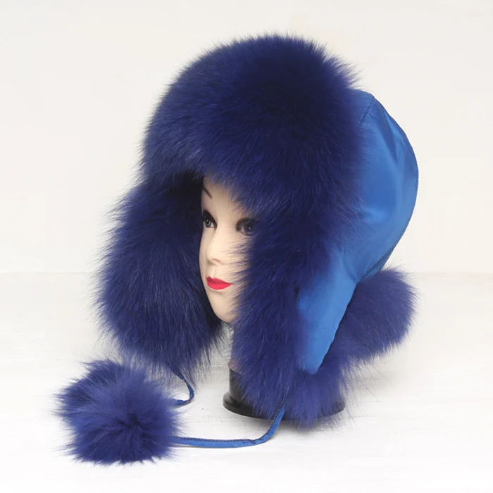 Розничная и, женские шапки из натурального меха лисы, женские шапки из натурального меха енота, модные повседневные зимние теплые шапки, подарок из натурального меха - Цвет: blue