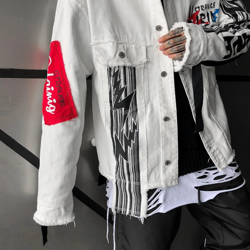 Rock Punk Denim Jackets Distressed Men 