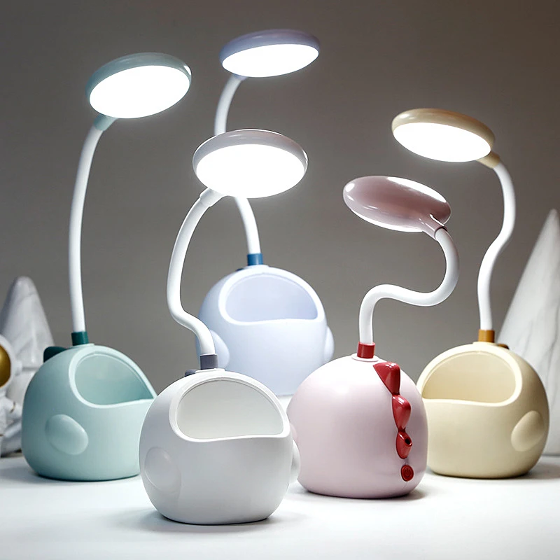 Creative Cartoon Night Light soft light push-type small lamp USB charging learning pen holder desk bedroom child Desk Light