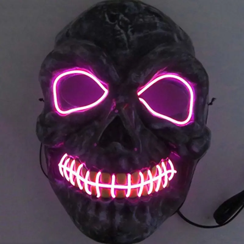 Светодиодный светильник на Хэллоуин, неоновые маски в виде черепа, светящиеся мигающие маски для лица, Вечерние Маски для косплея, DJ, светящиеся в темноте, 7 цветов