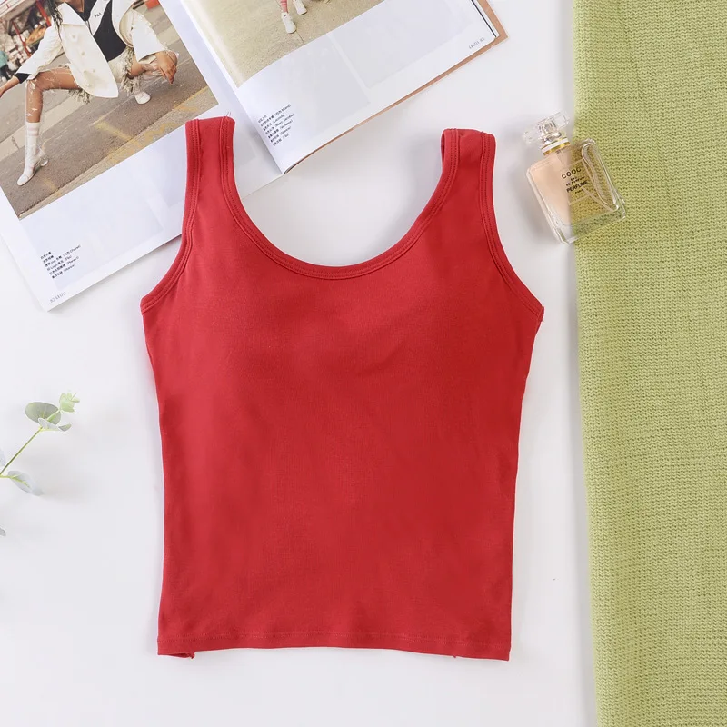 red Модные женские туфли, сексуальные платья Casual Tanks Топ женский камзол Беспроводной майка с поддержкой груди Bodycon кроп-топы мягкий топики - Цвет: red