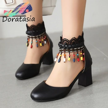 

DORATASIA Sweet Ladies Summer Beading Sandals Elegant Concise OL High Heels Sandals Women Round Toe Lace Shoes Woman