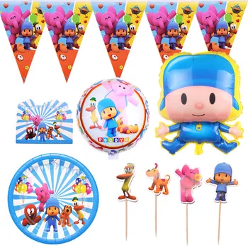 

POCOYO Kids Birthday Party Supplies Paper Plates Banner Balloon Baby Shower Decoration Disposable Tableware