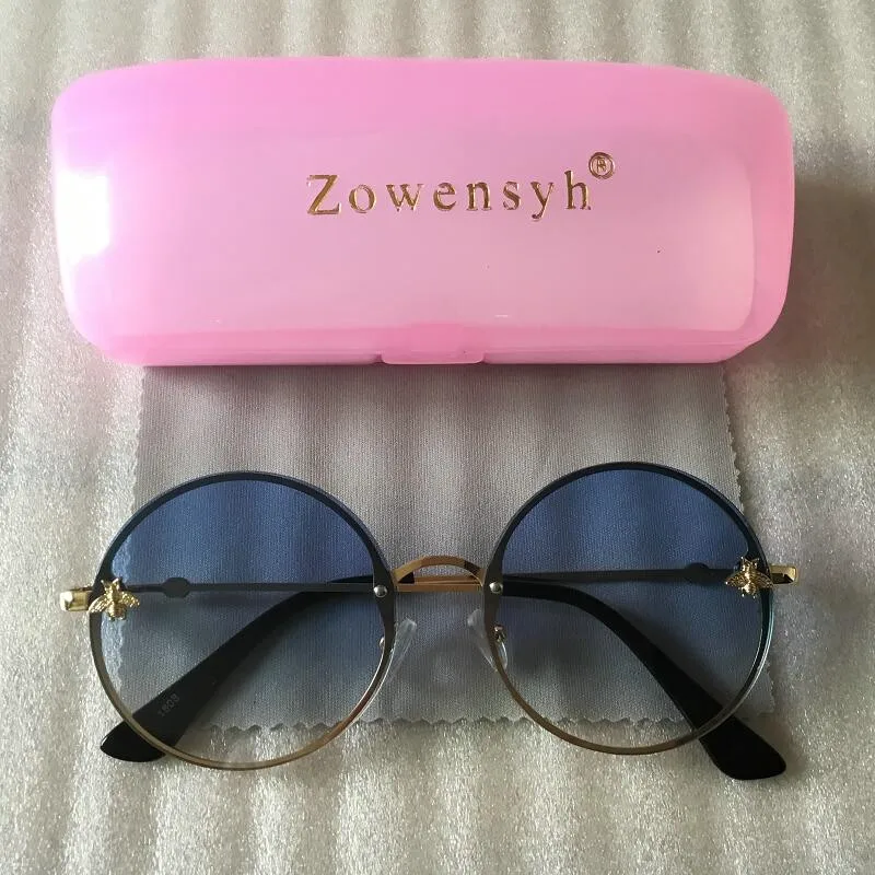 bee blue Zowensyh, хит, летние, Круглые, пчелиные, металлические, солнцезащитные очки, титановая оправа, женские, 1808, солнцезащитные очки, металлическая пчела, UV400, солнцезащитные очки - Цвет линз: bee blue