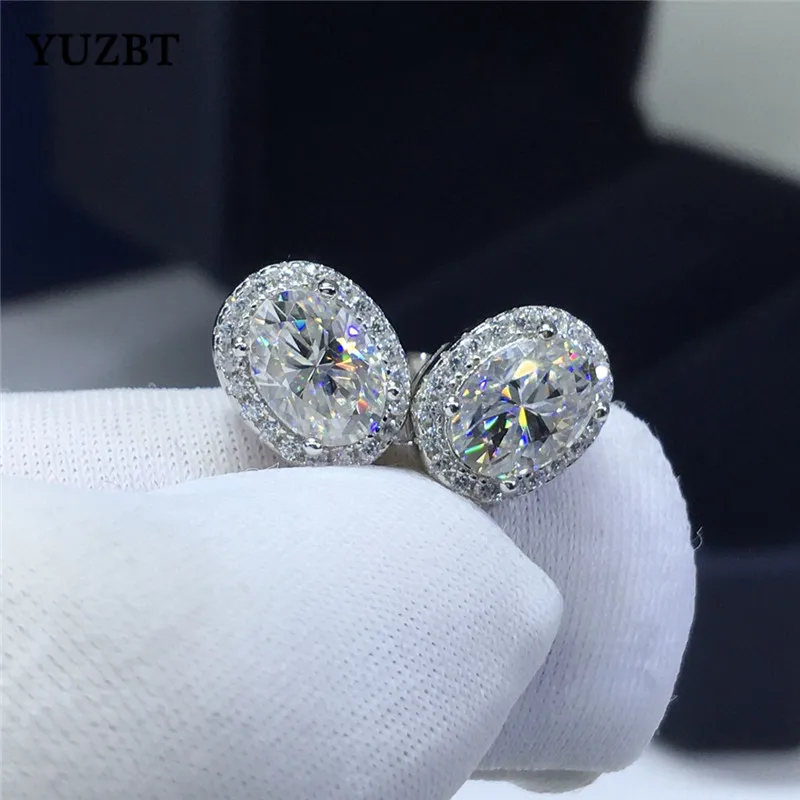 18K White Gold Plated Excellent Cut Total 2 ct Oval Gemstone Diamond Test Past D Color  Moissanite Stud Earrings 925 Silver Gift