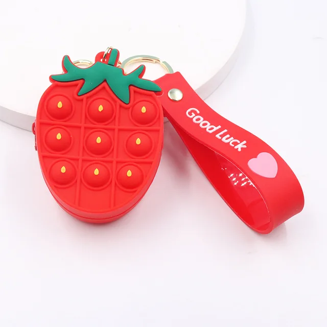 New Popit Mini Money Wallet Fingertip Toys Push Bubble Popite Pendant Bag Hot Sale Adult Decompression Toys Children Anti-Stress Red strawberries
