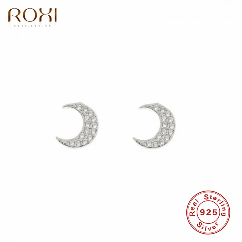 ROXI Tiny Crescent Moon серьги-гвоздики для женщин ослепительные серьги с кристаллом Brincos 925 серьги из стерлингового серебра Букле д 'Орель