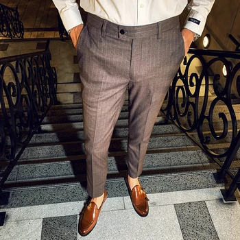 

Trousers Office Calca Social Slim Striped Suit Pants Mens Pants Fashions Men Pantalones Para Hombre Coffee Formal Pants For Mens