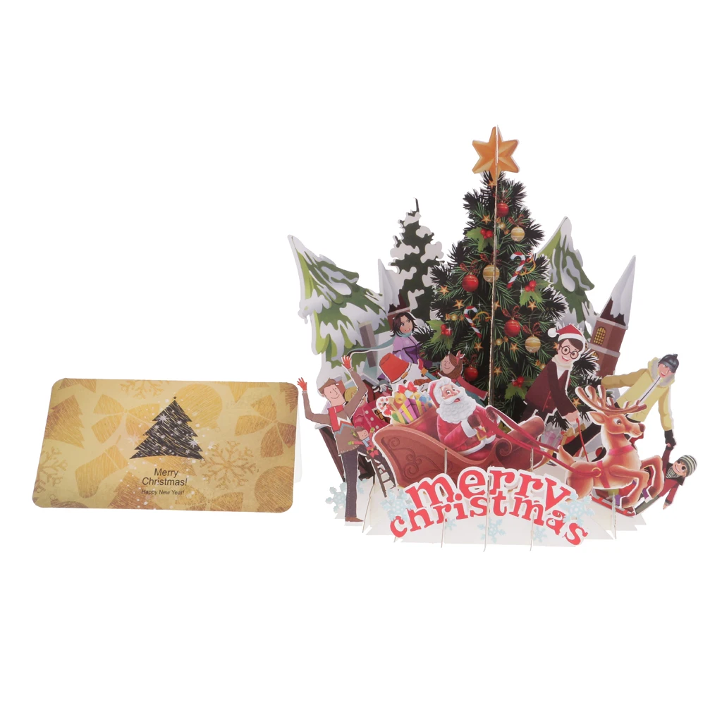 Christmas 3D Pop Up Greeting Card Wedding Birthday Christmas Tree Postcard Paper Invitation Card Xmas Greeting Cards