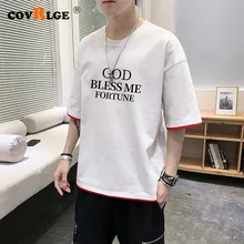 Covrlge Camiseta de algodón con estampado de palabras para hombre, Camiseta básica de tela de verano, camiseta de estilo suelto, ropa de calle de 12 colores, MTS549