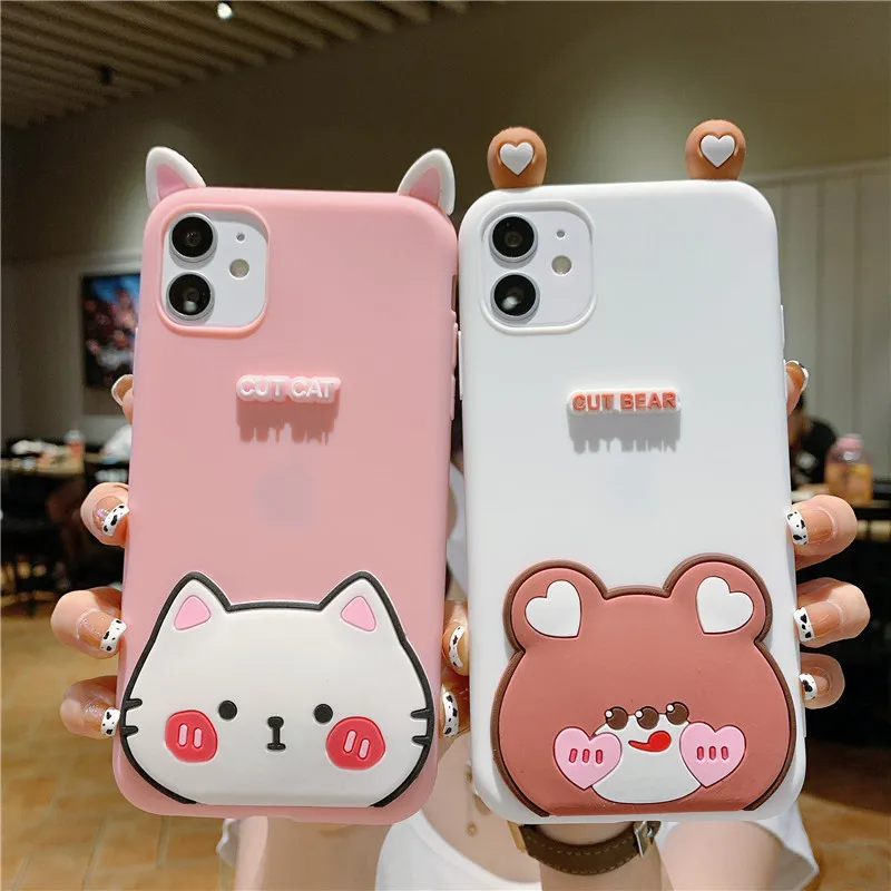 Cartoon three-dimensional cute animal anti falling silicone mobile phone case with ears is suitable for Xiaomi 11 Ultra Series | Мобильные