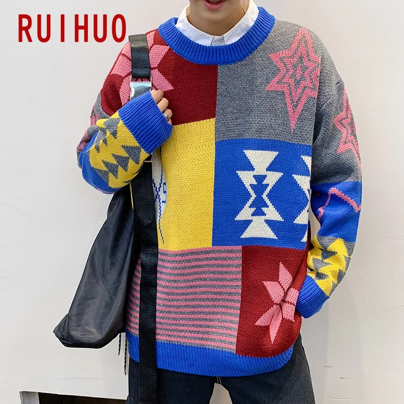 RUIHUO, новинка, Осень-зима, повседневный вязаный свитер, Мужской приталенный пуловер, мужской модный бренд, мужские свитера, Теплые Топы, M-2XL
