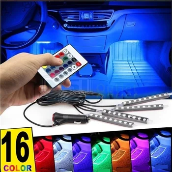 

Multi Color Car Interior Atmosphere Neon Lights Lamps Strip 9LED Wireless IR Remote Control