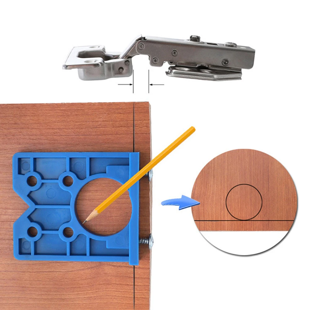 35mm W/ Hinge Drill DIY Tool Door Cabinets Hole Locator Template Accurate Woodworking Hinge Drilling Guide Install The Hinges
