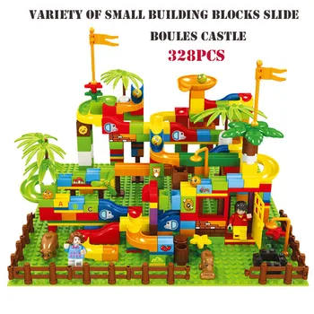 

328 PCS Blocks Marble Race Run Maze Ball Track Building Blocks Plastic Funnel Slide Assemble Bricks Compatible Legoedsl Duploe