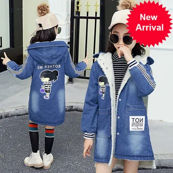 

Denim Jacket 2020 Girl Thick Warm Denim Girls Winter Coat Winter Jackets Hooded Baby Kids Teenage Children's Outerwear Trench