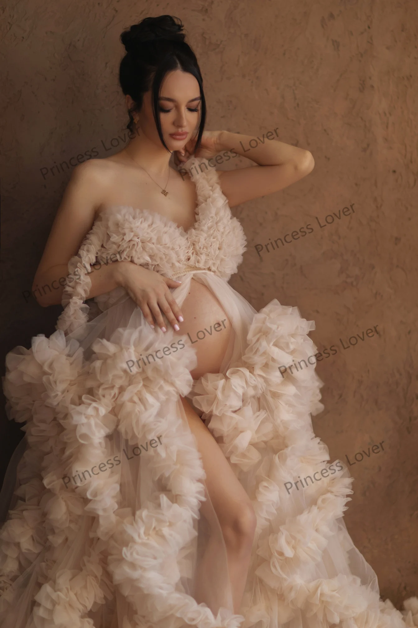 Baby Shower Dresses Plus Size Maternity Dress Photoshoot Maternity Dresses  For Photography Luxury Ruffles Slit Plus