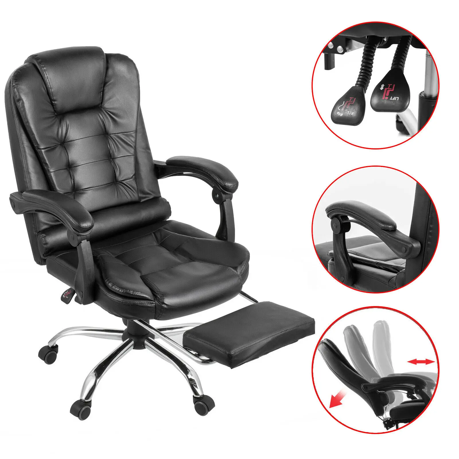 

Computer Chair Office Chair Desk Task High Back Leather Executive W/ Footrest