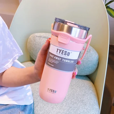 550 & 710ml Creative Double Stainless Steel Coffee Thermos Mug With Lid Car Ice Cup Vacuum Flask Portable Travel Insulated Mugs 710ml Pink