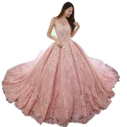 2019 Розовые Свадебные платья Кружевная аппликация длина до пола vestidos longos Роскошная принцесса vestidos de novia 2010 trouwjurk