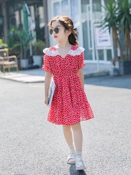 

Girls' polka-dot dress summer dress 2020 new children's summer dress girl big boy foreign chiffon long dress