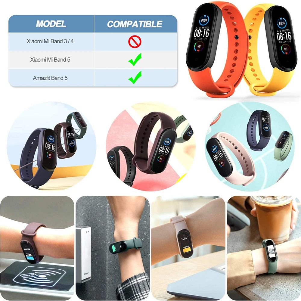 Strap Replacement + Screen Protector film for Xiaomi Mi Band MiBand 7 5 6 NFC / Amazfit Band 5 Bracelet Smart Band Accessories