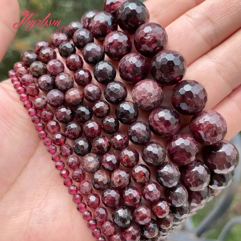 Natural Garnet Red faceted Round Stone Beads Loose Strand 15 4,6,8,10mm  For DIY Necklace Bracelet Jewelry Making,Free Shipping