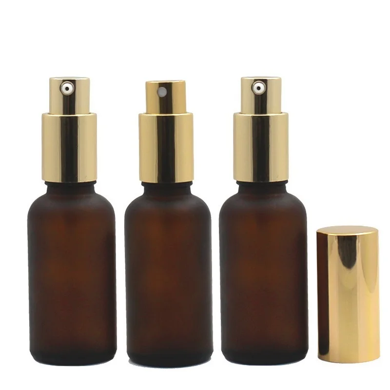 

Gold Spray Lotion Pump Empty Brown Frost Glass Packaging Bottle Essential Oil Vials Container 5ml 10ml 15ml 20ml 30ml 50ml 100ml