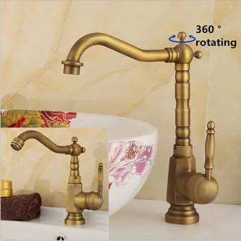

European-style Brass Retro Brushed Faucet Kitchen Sink Hot And Cold Water Mixer Tap 360 ° Rotating Bathroom Washbasin Bibcock