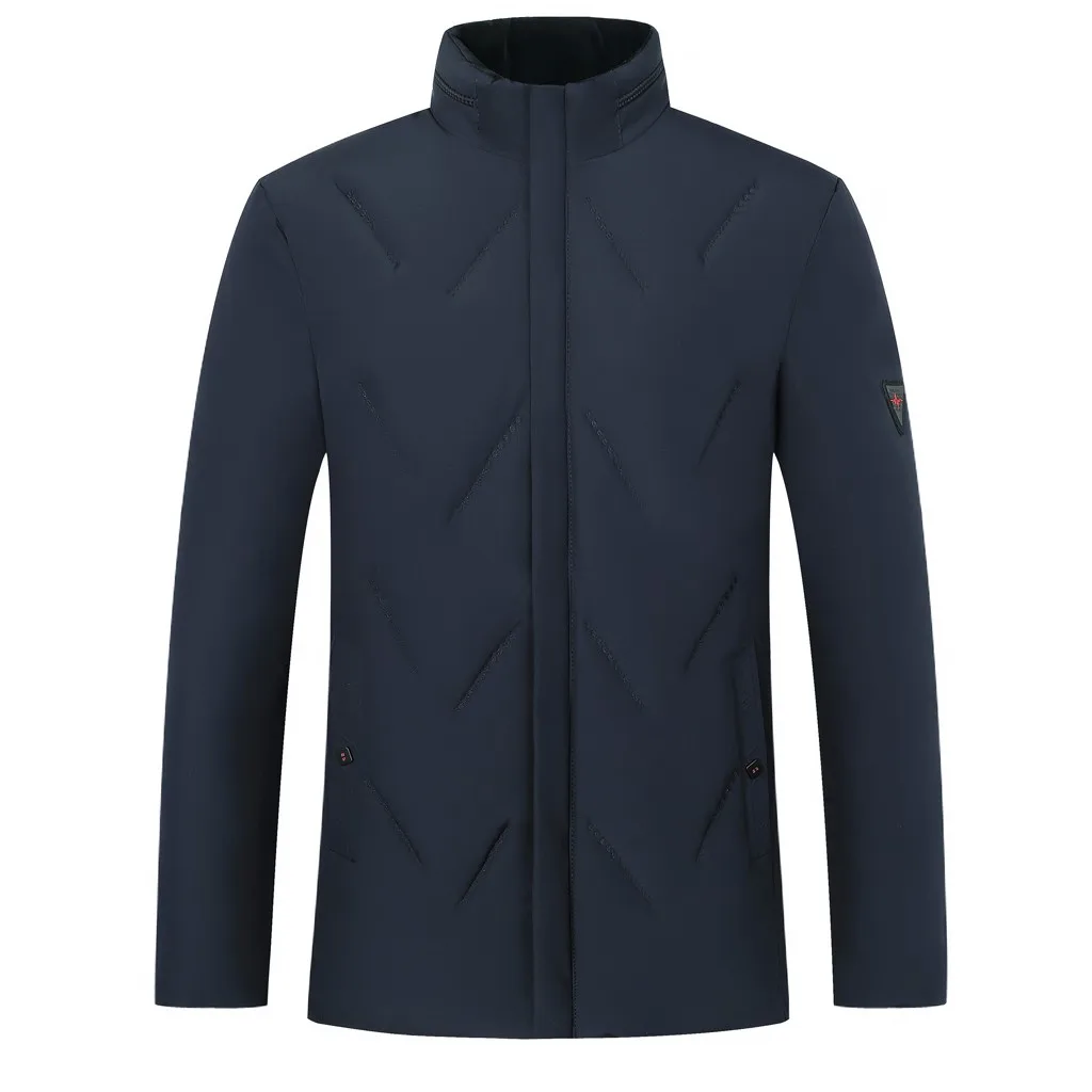 NAVY Feitong chaqueta hombre, зимняя мужская куртка, повседневная, с карманами, на пуговицах, с хлопковой подкладкой, стоячий воротник, топ, уличная одежда, черное пальто, jaqueta - Цвет: NAVY